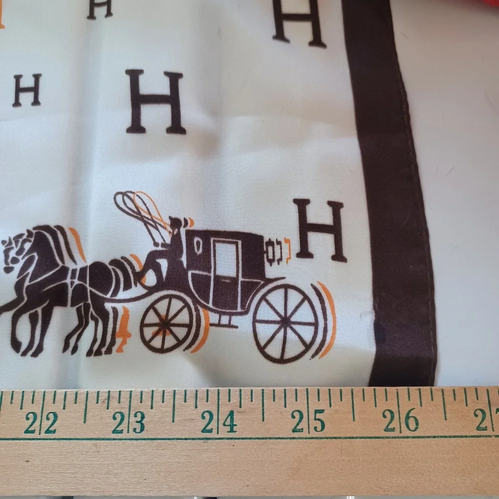 Equestrian Horse Carriage Monogram‎ Square Scarf Cream Brown 26x26 Neck Wrap